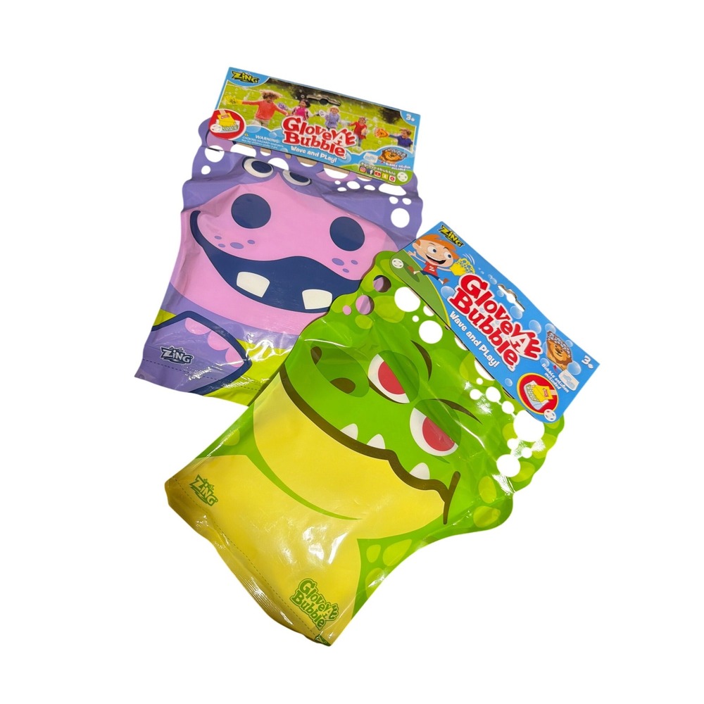 Zing Glove-A-Bubble Wave and Play Kids Bubble Toy Set Gator Hippo NEW 2pk